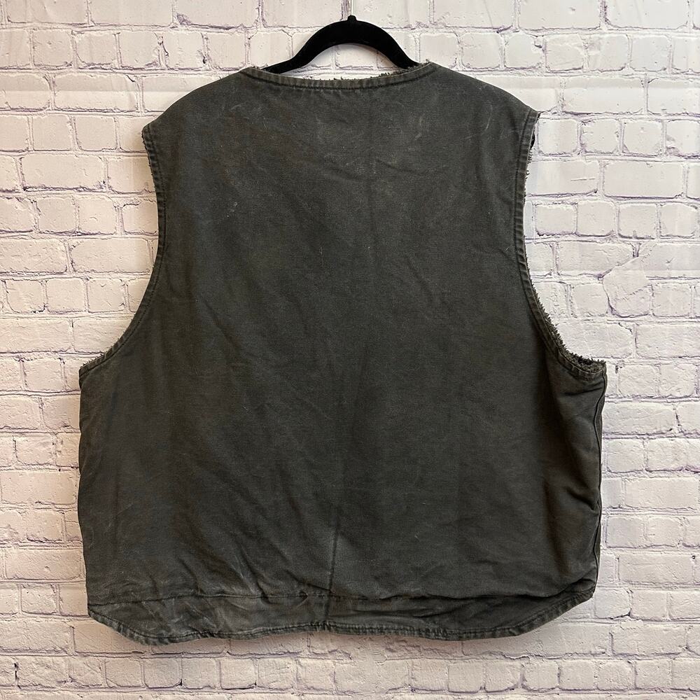 Vintage Charhartt Faded Black Sherpa Lined V Neck Zip Up Vest Men's 2XL V26 BLK - Picture 6 of 9